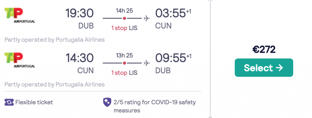 flight from Dublin to Cancun