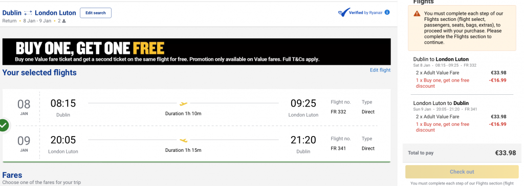 Ryanair sale from Ireland