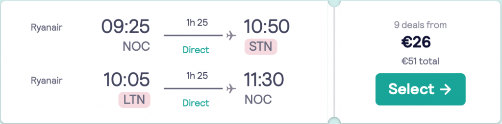 cheap flights from Knock