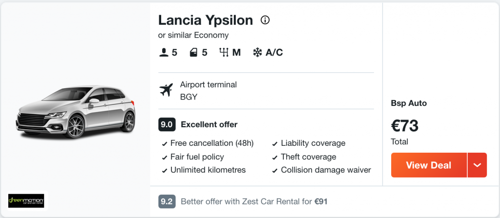 car hire in Bergamo airport