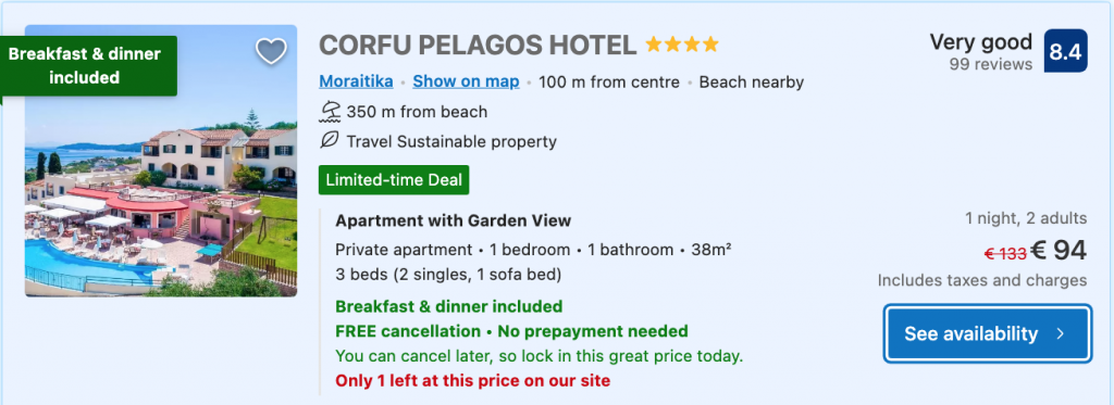 cheap hotel in Corfu
